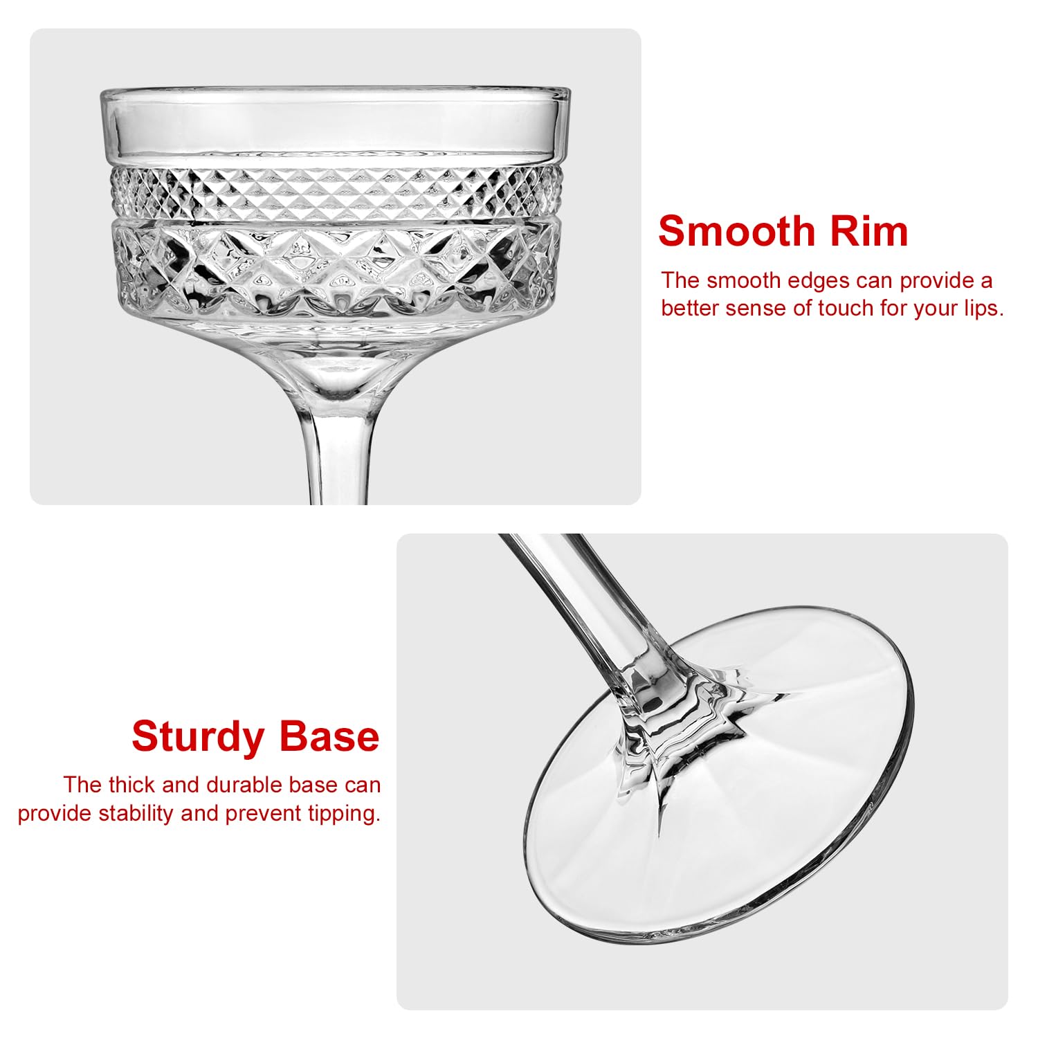 Paysky ribbed coupe glasses 10 oz inside shot, showcases vibrant layered drinks