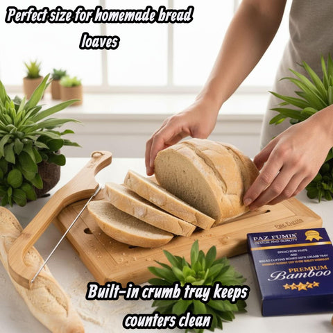 Paz Fumis crumb tray with holder simplifies cleanup after slicing.