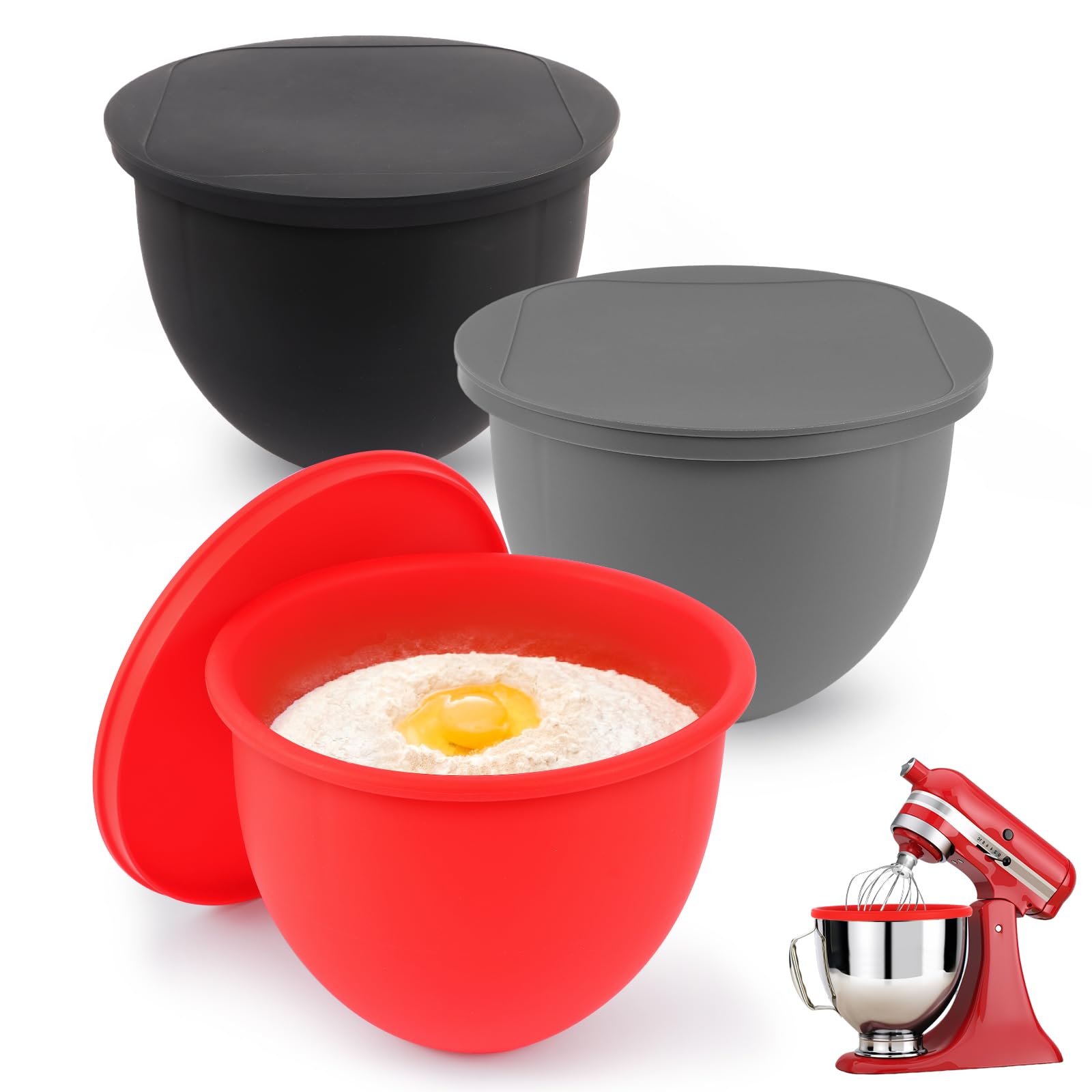 Pcttoil silicone bowl liner inside KitchenAid bowl for easy storage and mixing
