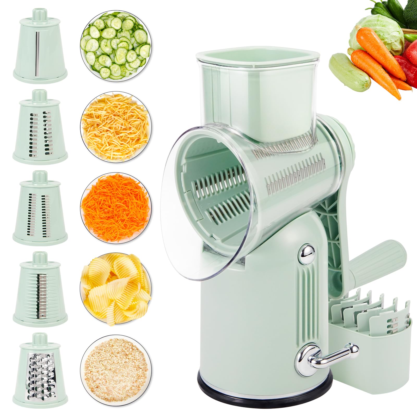 PDAENLKY rotary grater with handle in green for efficient shredding