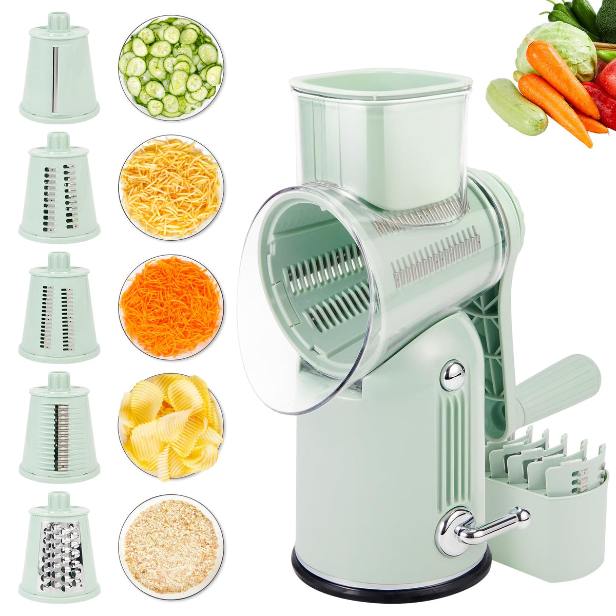 PDAENLKY rotary grater with handle in green for efficient shredding