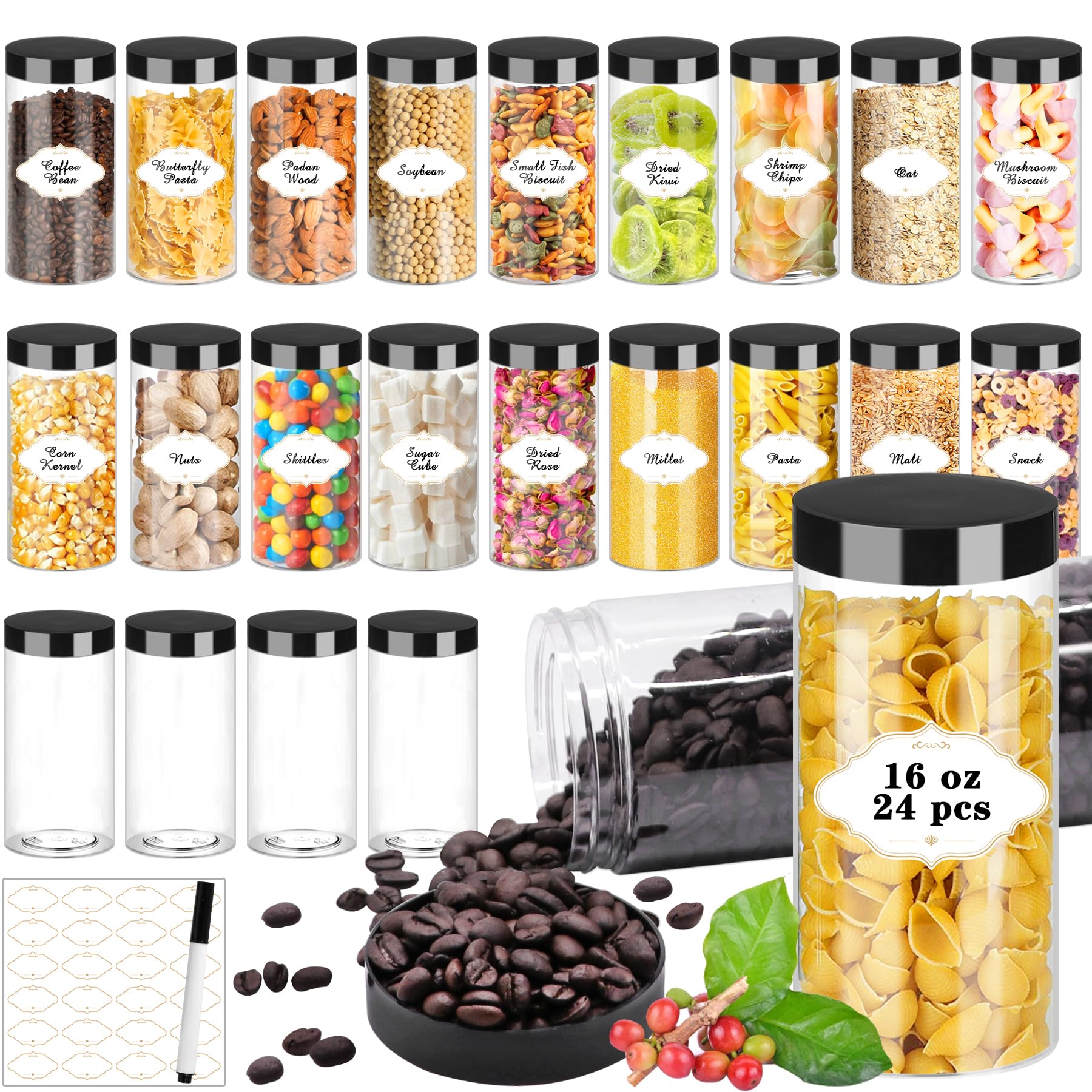 PeacePeo 16 oz clear jar with lid for pantry organization