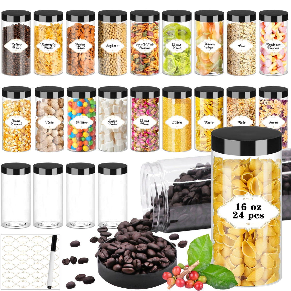 PeacePeo 16 oz clear jar with lid for pantry organization