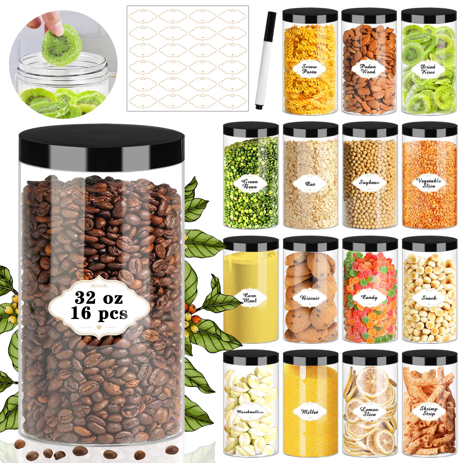 PeacePeo 32 oz clear jar with lid for organized pantry storage and easy access