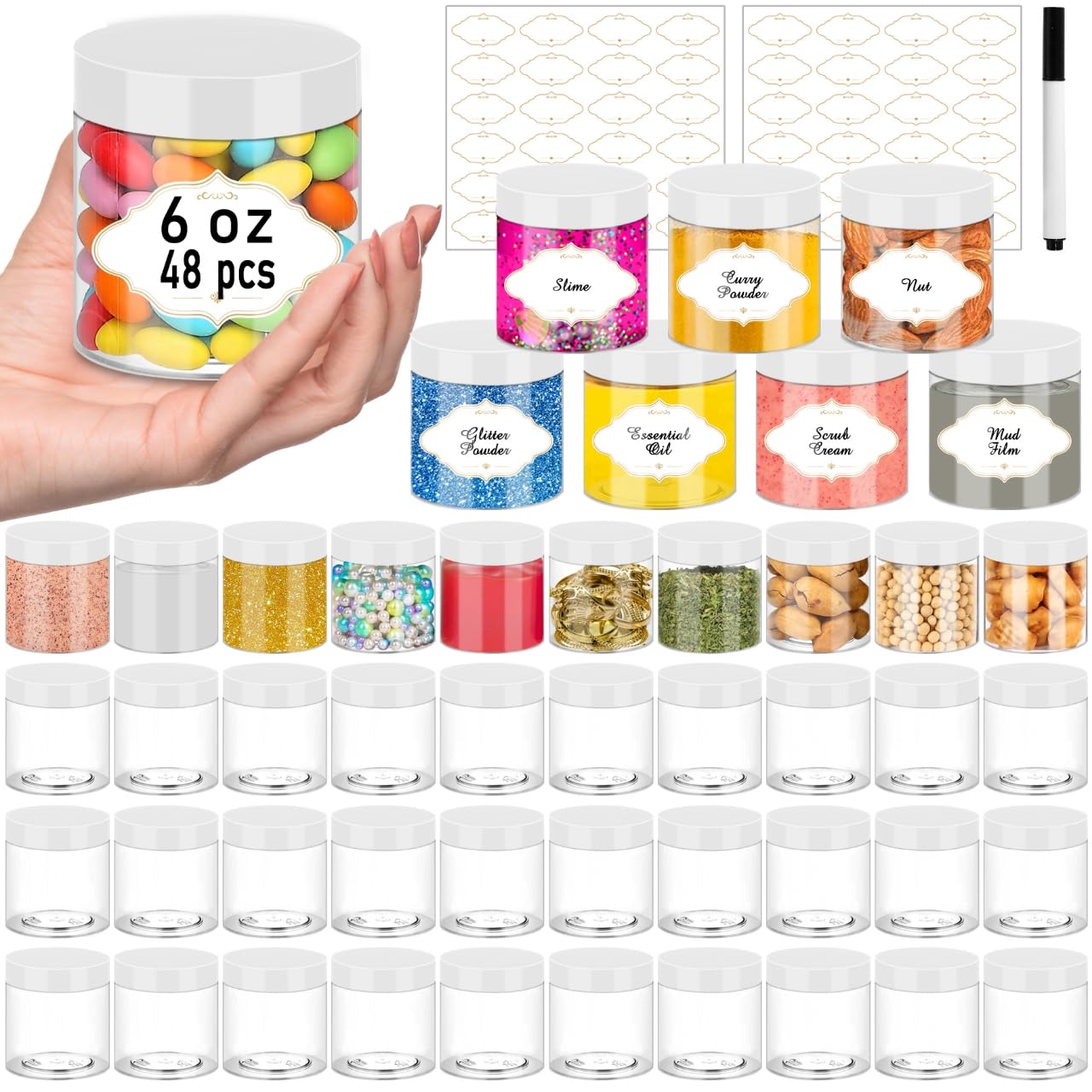 PeacePeo 6oz clear jar with wide mouth and white lid for easy filling and reuse.