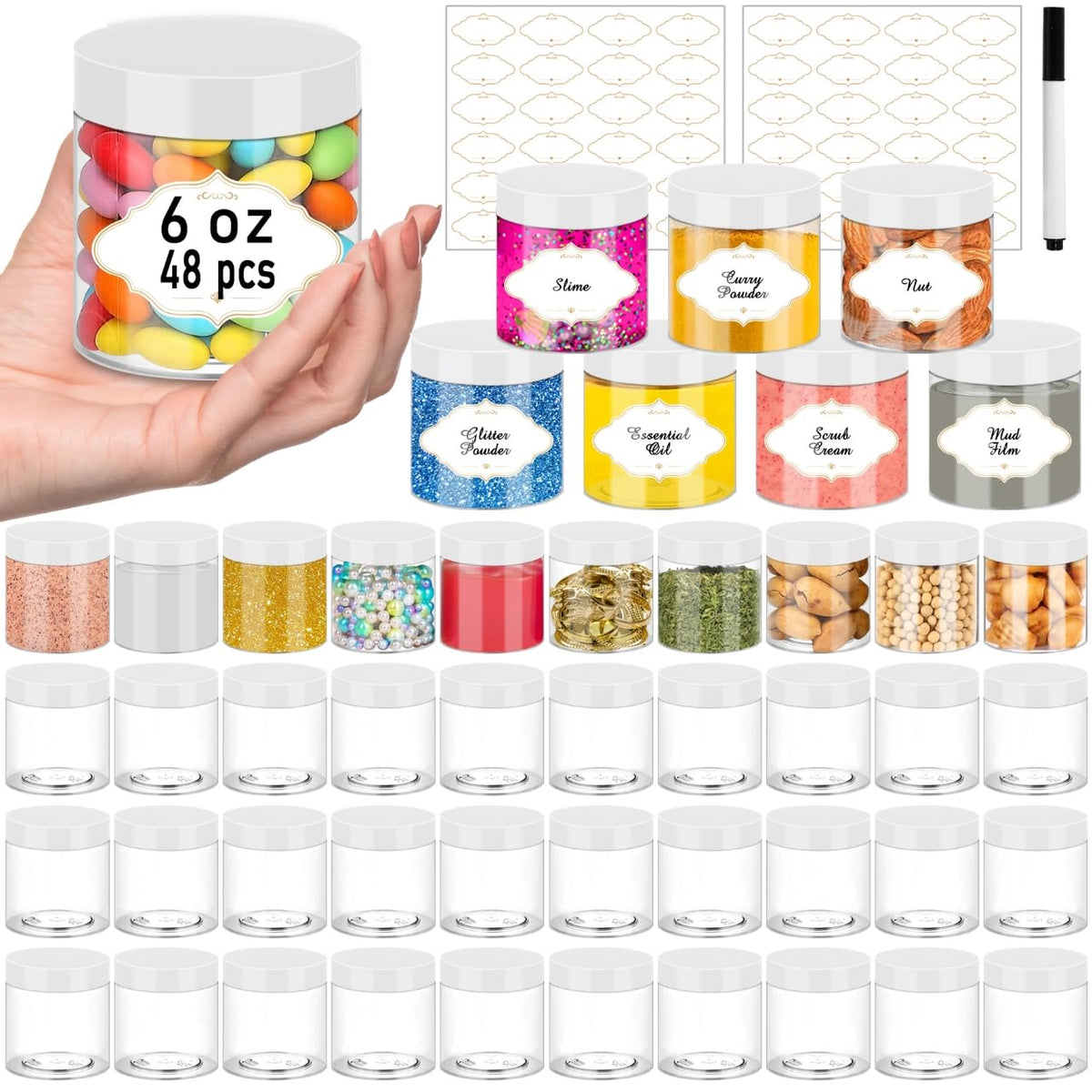 PeacePeo 6oz clear jar with wide mouth and white lid for easy filling and reuse.