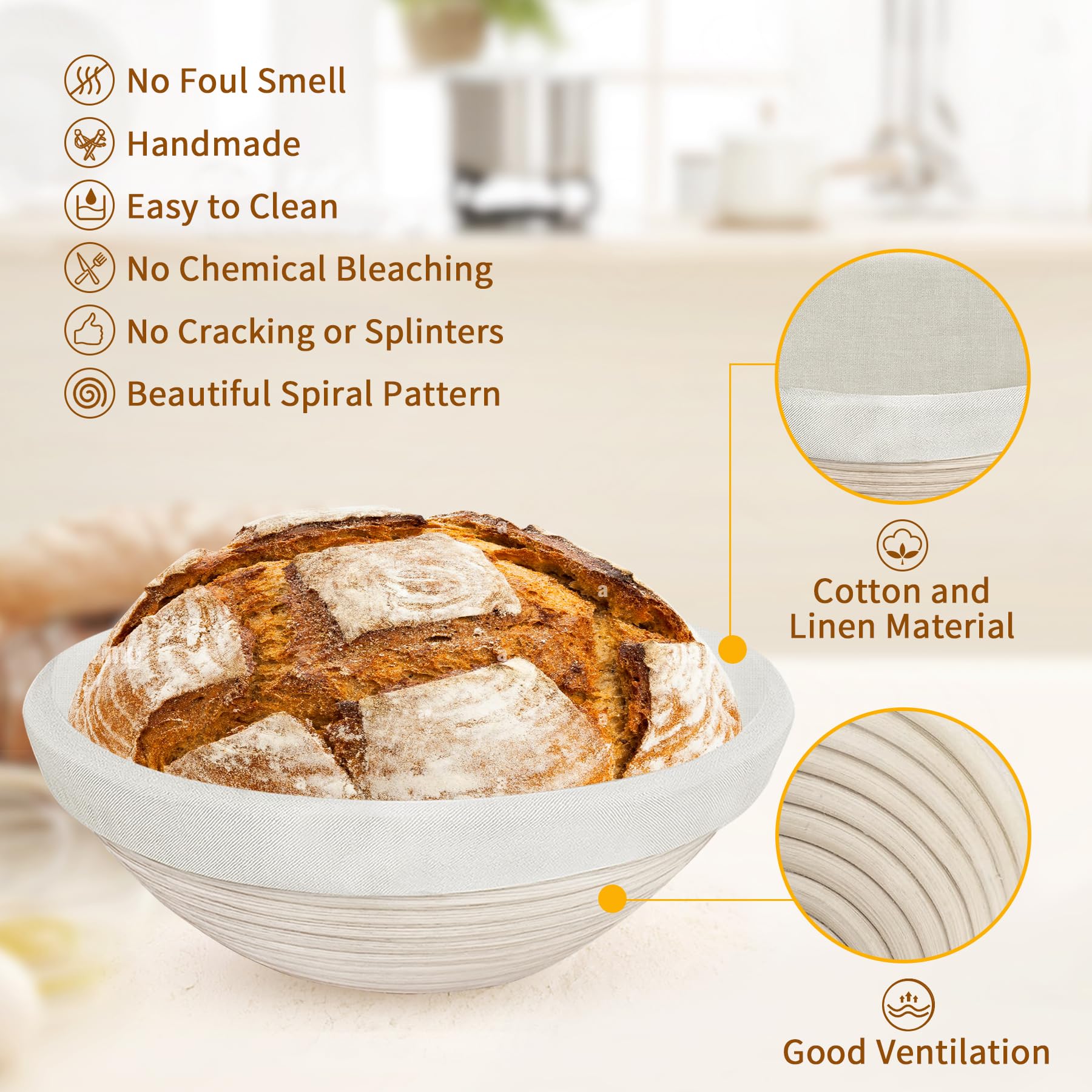 PeacePeo natural rattan surface provides a smooth, splinter-free dough shaping experience.