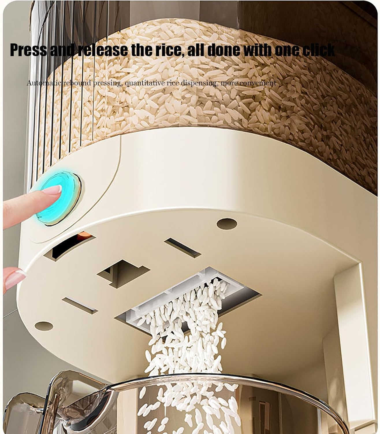 Peaoop rice dispenser measuring cup inside supports consistent servings for meals.
