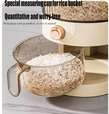 Peaoop rice dispenser transparent body helps monitor stock and reduce waste.