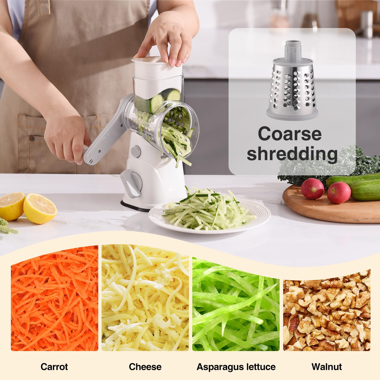 peatend grater on suction base provides stable motion on the counter