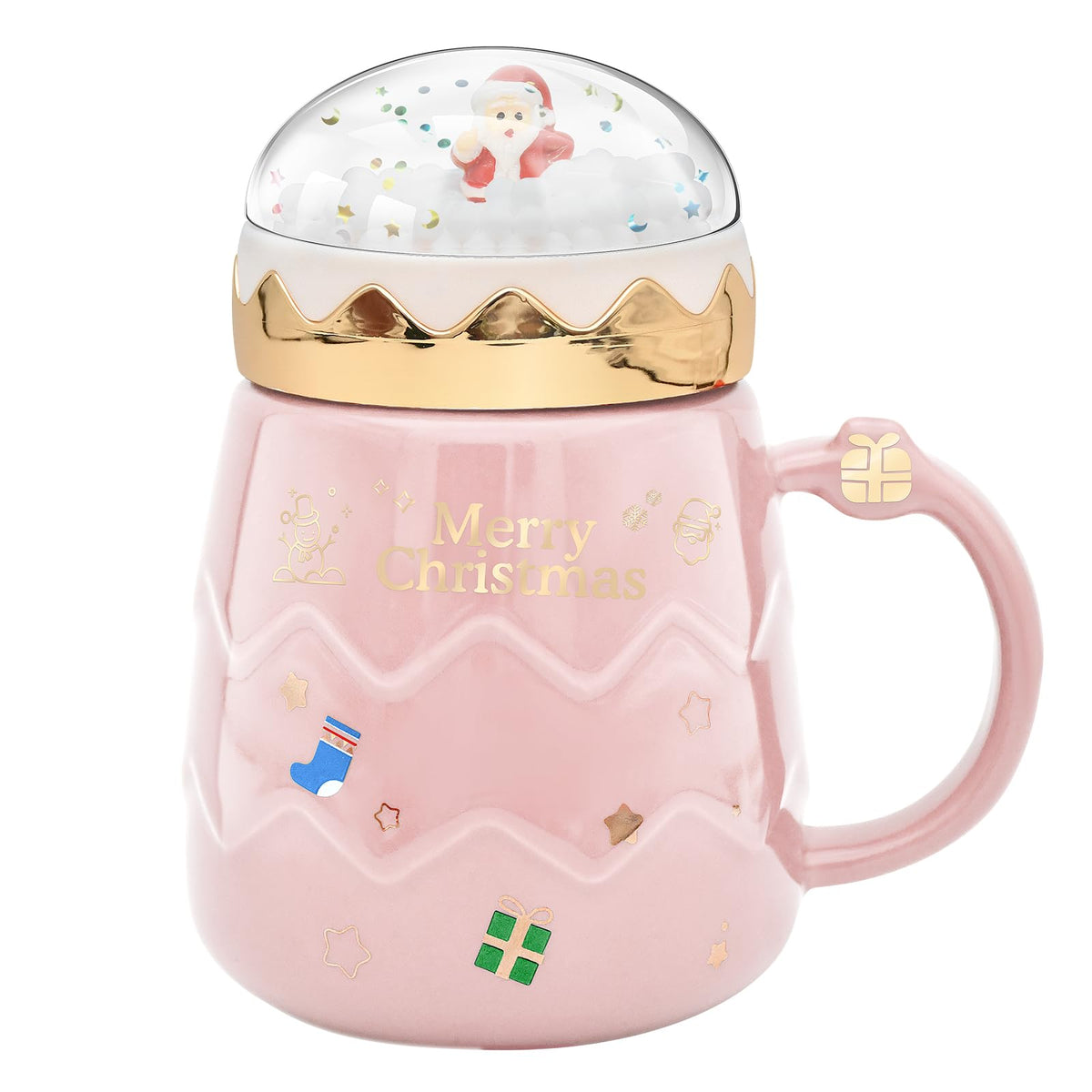 Peclek Christmas mug with snow globe lid for festive coffee moments.