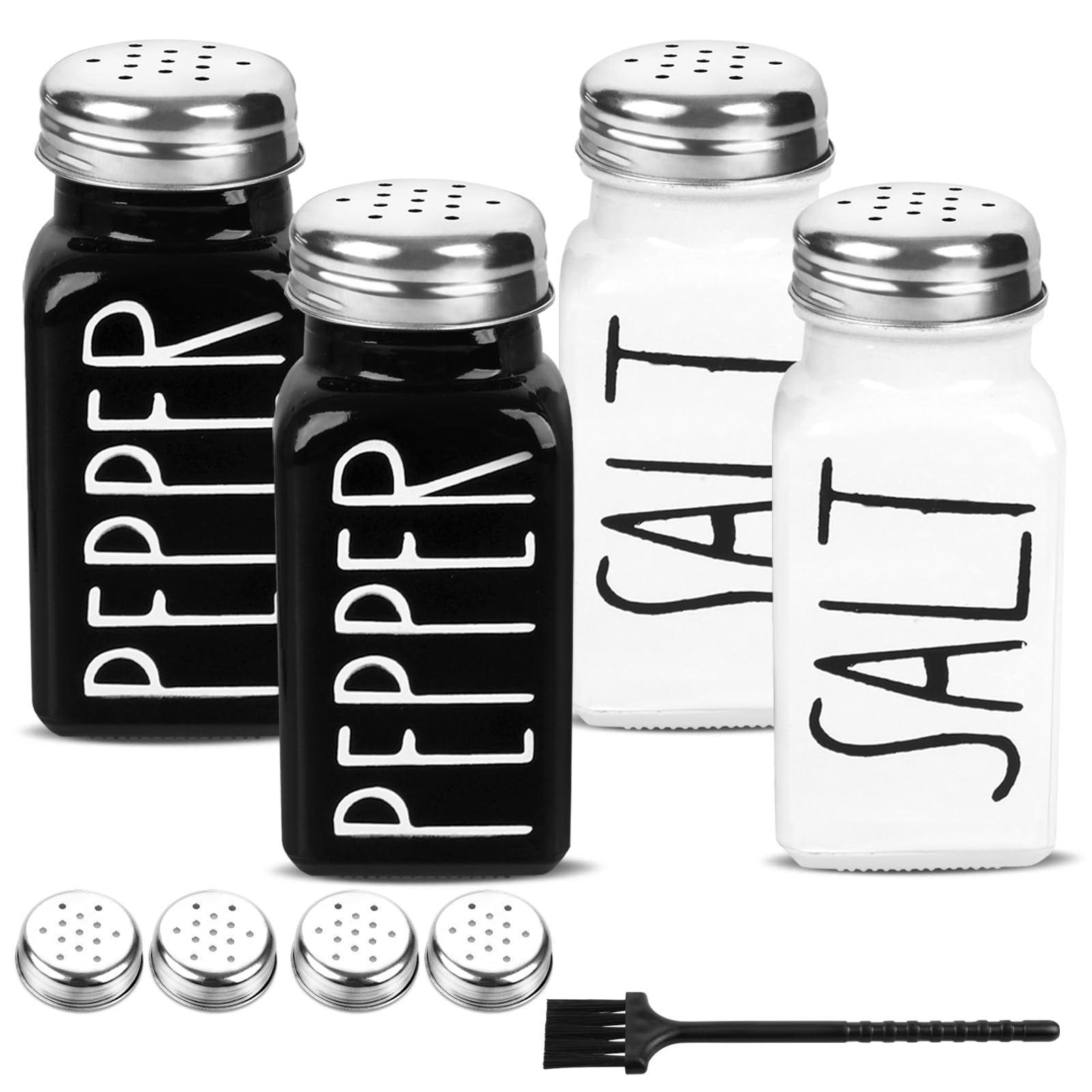 PECULA 4 pack salt and pepper shakers front view on table for stylish seasoning