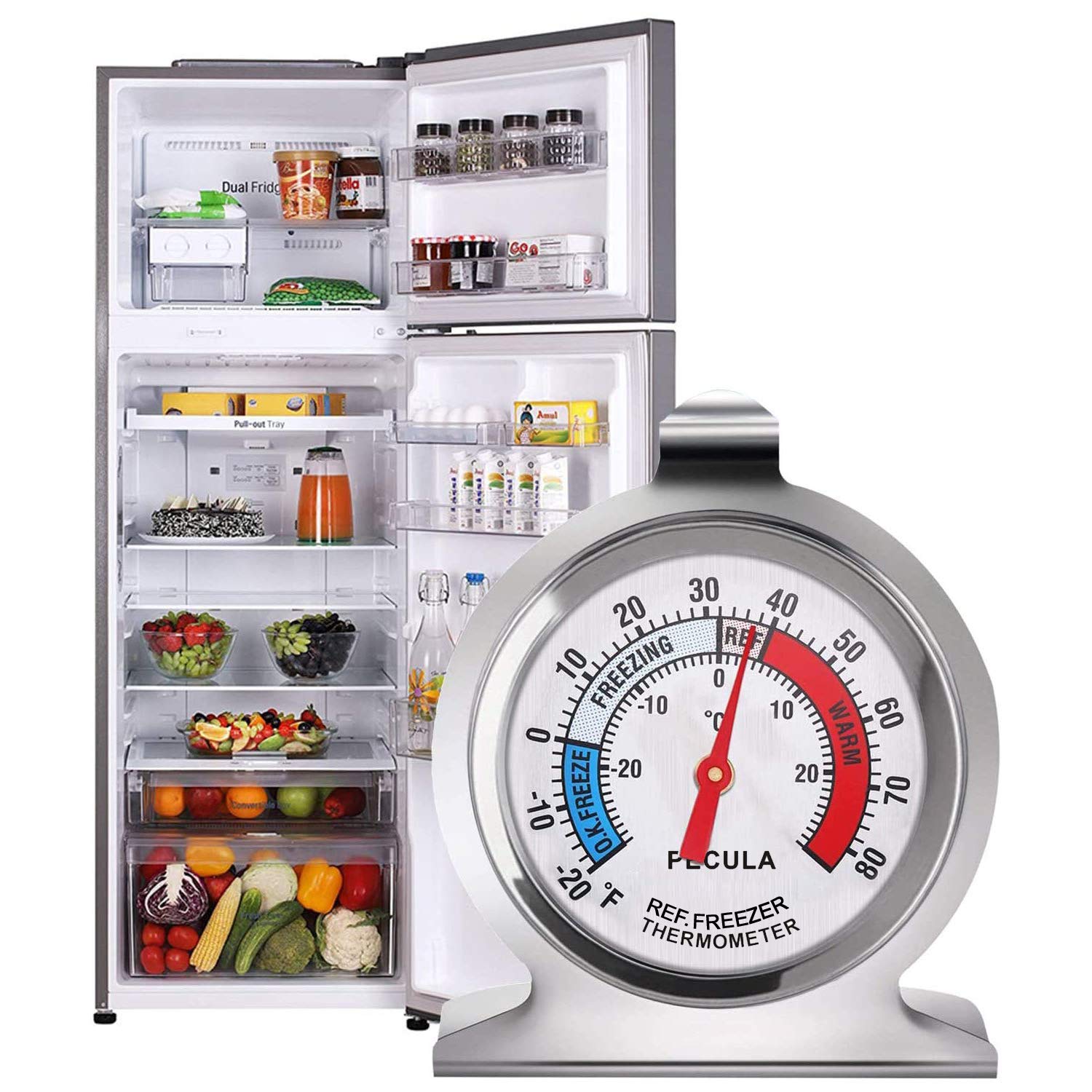 PECULA analog thermometer battery-free operation for reliable checks.