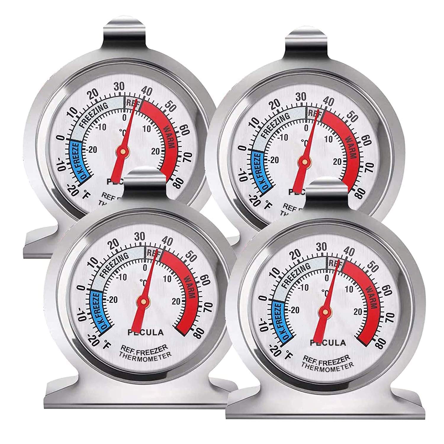 PECULA refrigerator thermometer large dial for quick, accurate readings.