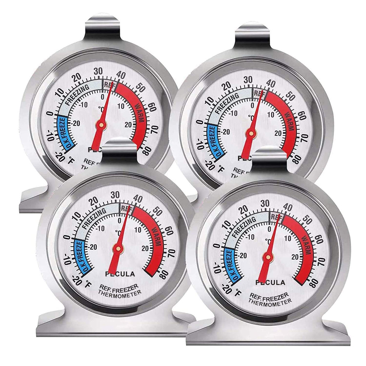 PECULA refrigerator thermometer large dial for quick, accurate readings.