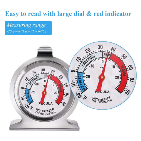 PECULA refrigerator thermometer red indicator clearly shows temperature zones.