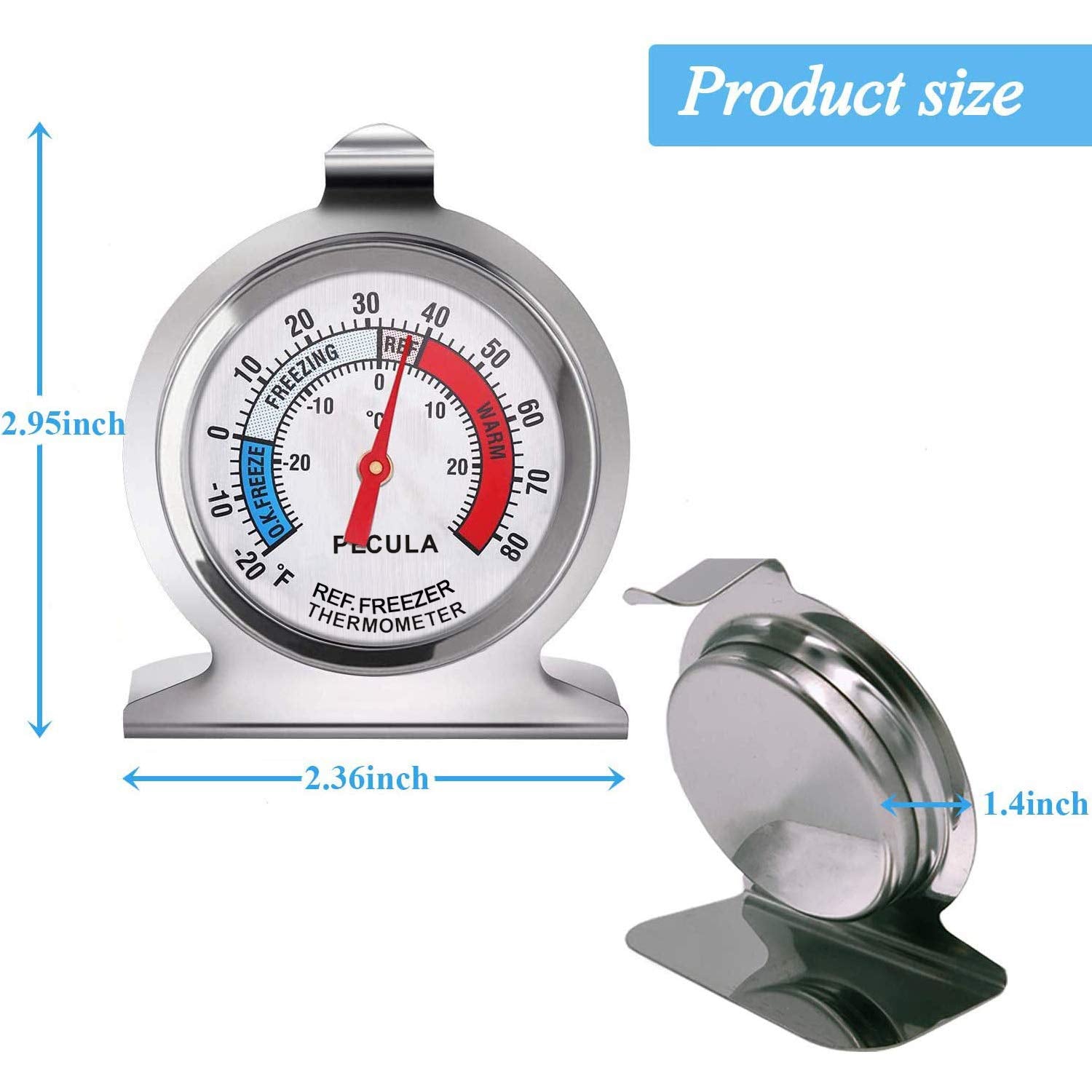 PECULA stainless steel thermometer durable design for long fridge use.