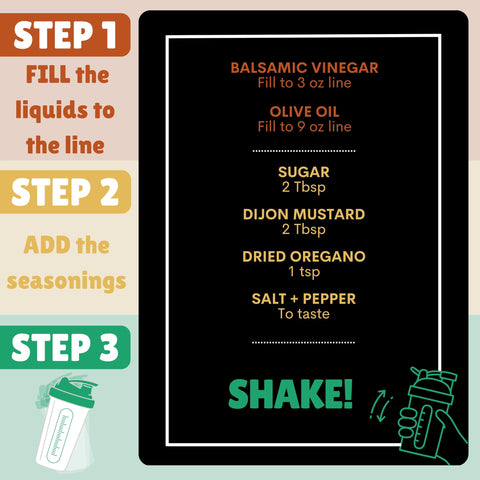PEGSORIX dressing shaker in use for quick meal prep and fresh blends.