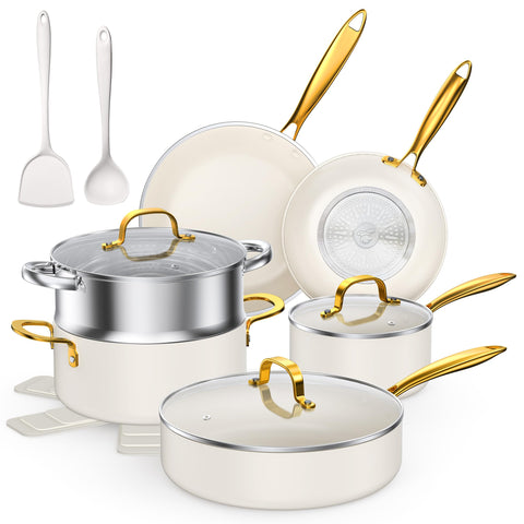 PekGema ceramic cookware set 15-piece on stovetop for versatile weeknight meals