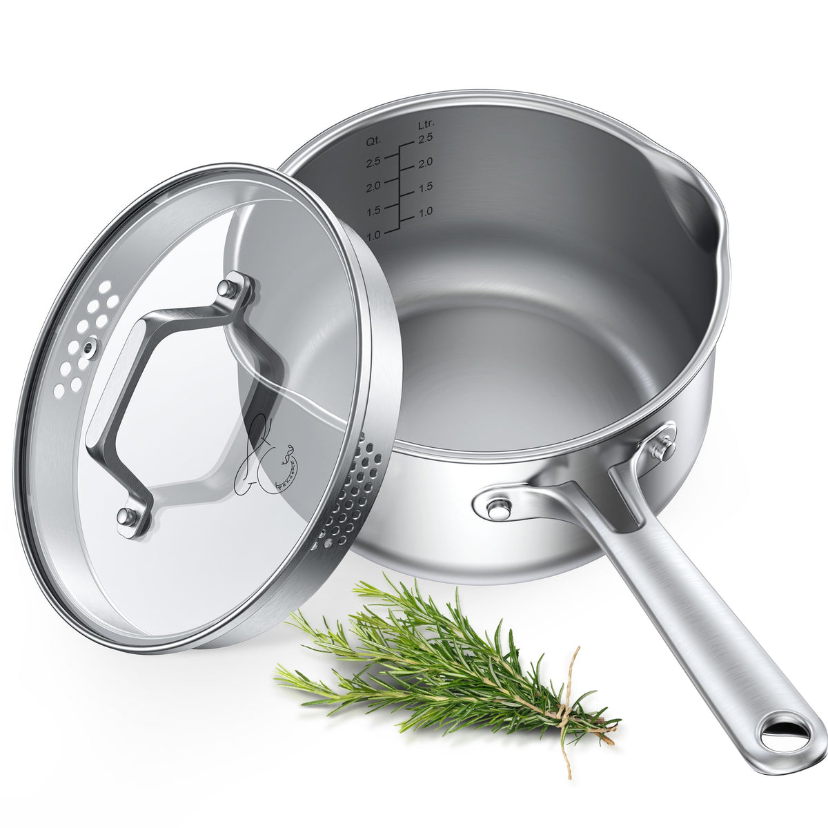 PekGema 3qt stainless steel saucepan with glass strainer lid for easy draining