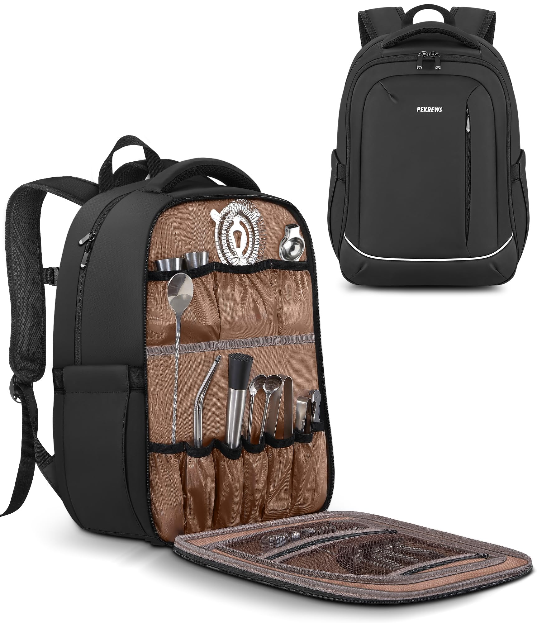 PEKREWS Bartender Bag main compartment with protective bottle dividers