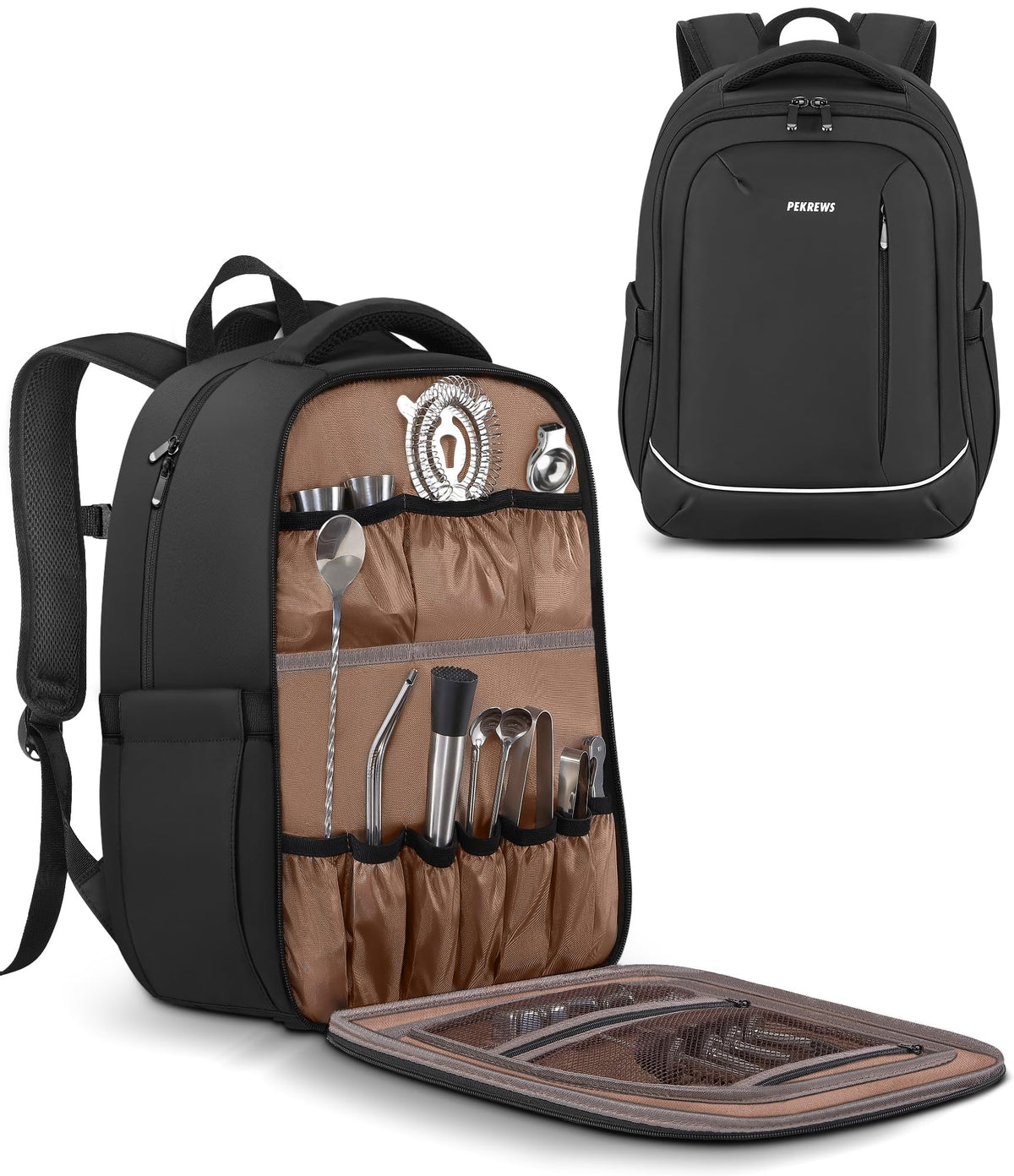 PEKREWS Bartender Bag main compartment with protective bottle dividers