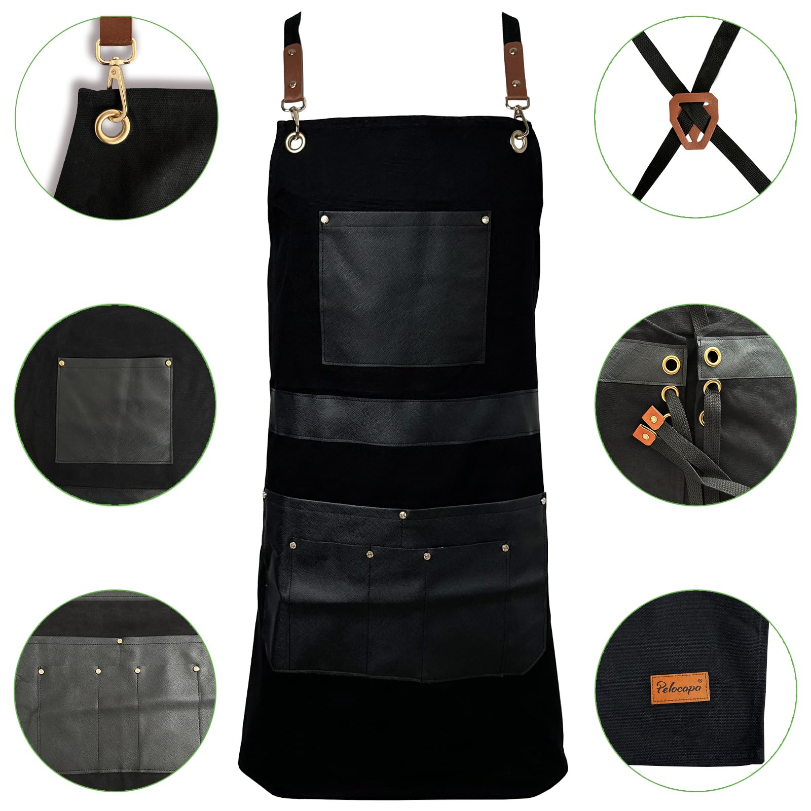 Pelocapa barber apron features durable metal hardware for reliable daily use