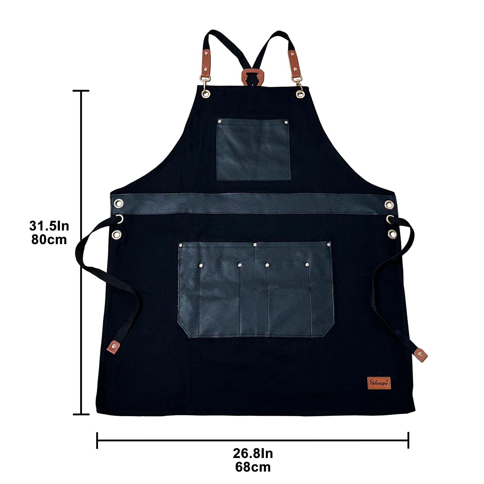 Pelocapa barber apron with six pockets keeps tools organized during cuts