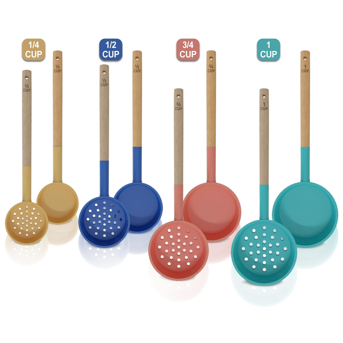Pelto silicone portion-control spoons with wooden handle for precise meals
