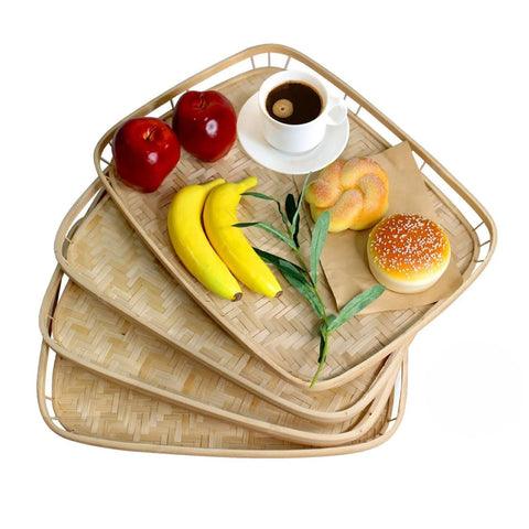PEMAR bamboo wicker tray set 4 rectangular with handles for versatile serving and decor