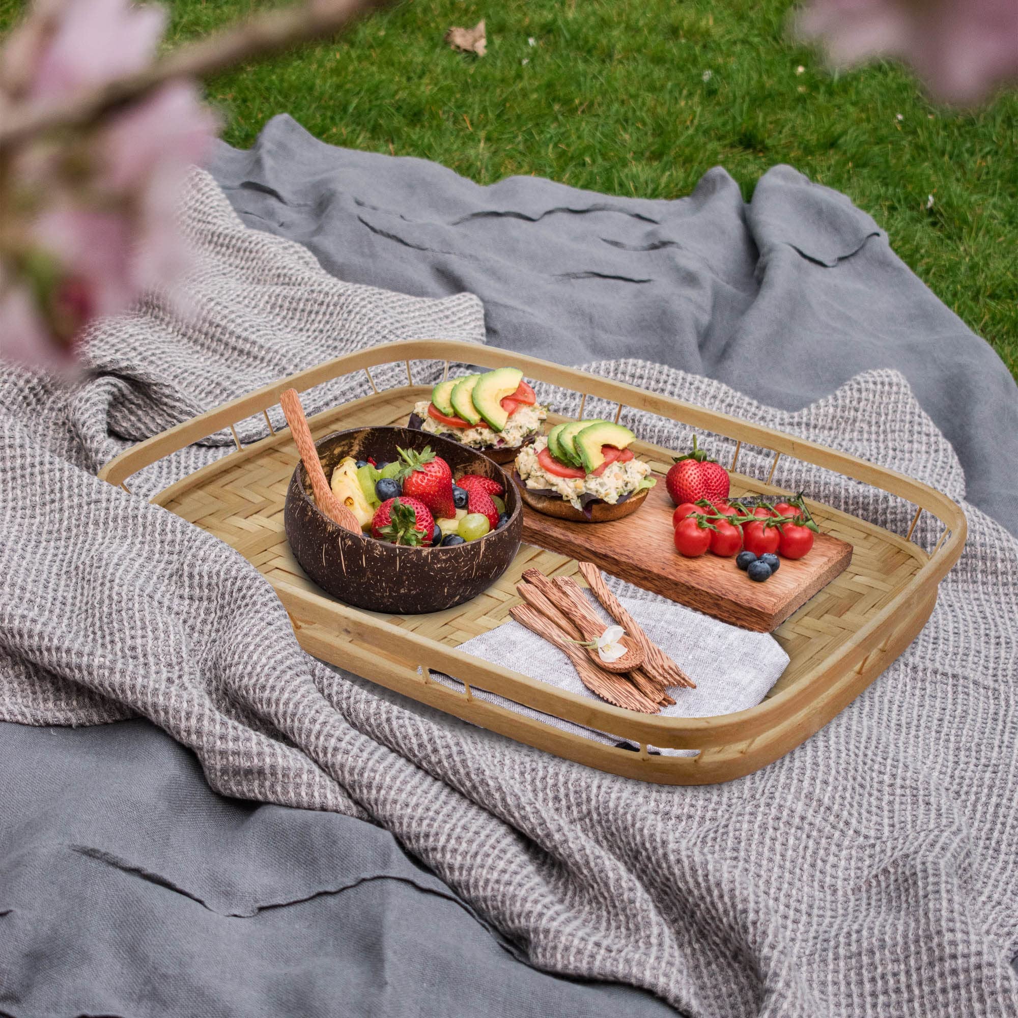PEMAR decorative tray natural bamboo enhances living room decor