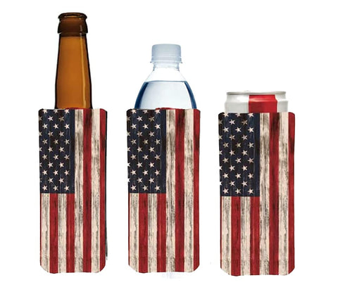 Distressed flag design elevates style while keeping drinks at ideal temperatures.