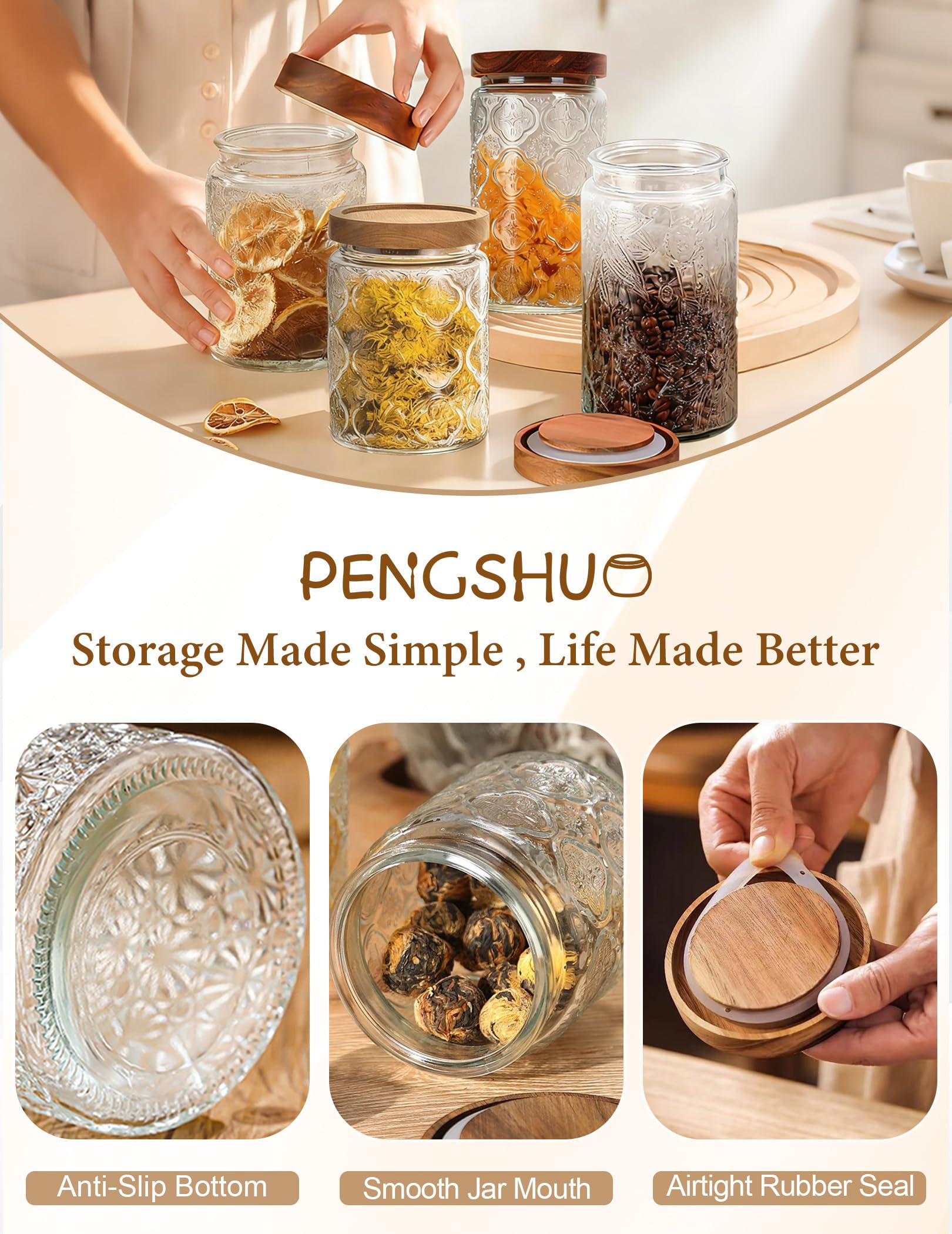 PENGSHU acacia wood lid with silicone seal illustration of airtight lid