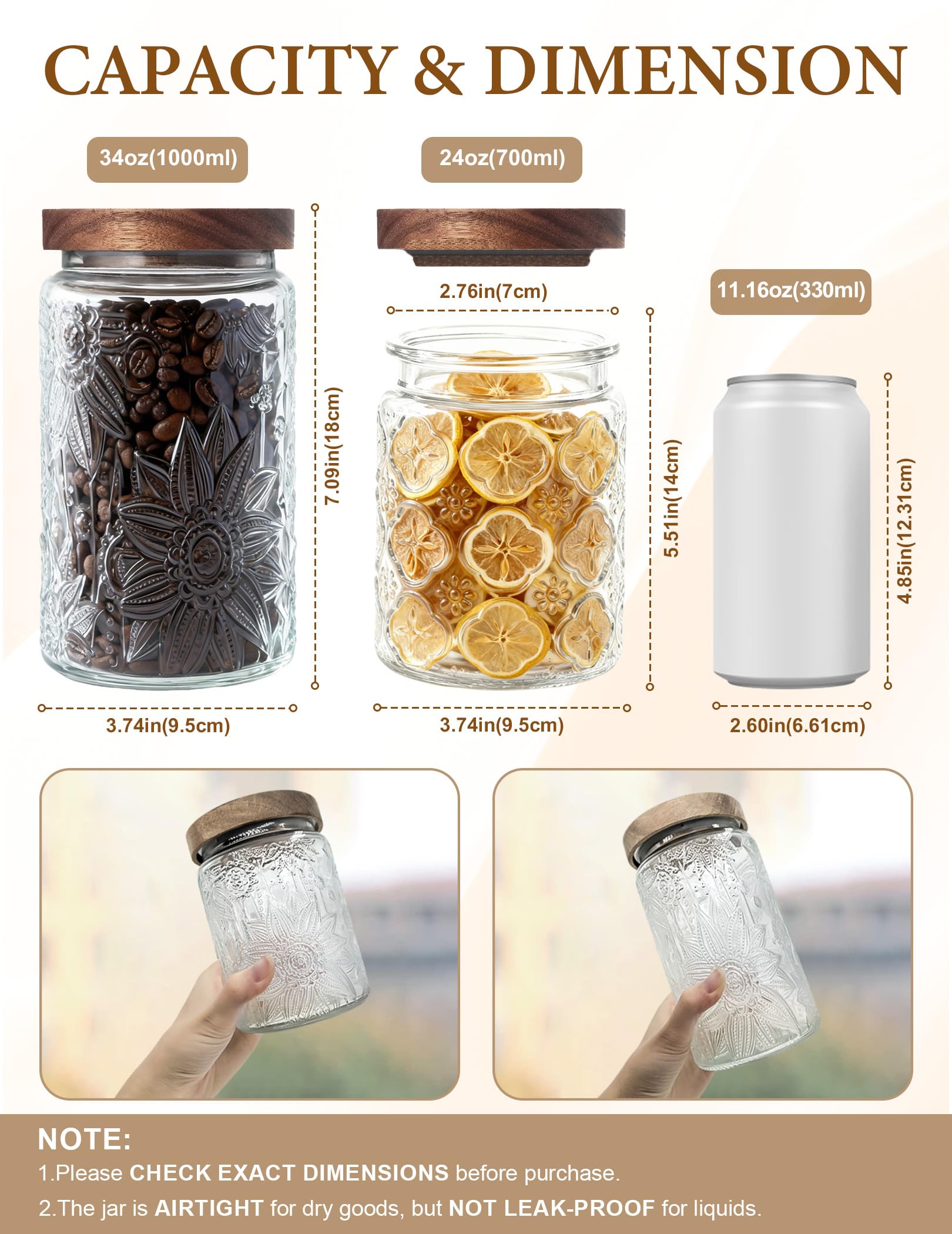 PENGSHU embossed floral glass jar 24oz adds vintage charm