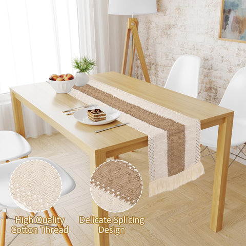 Pengtai boho table runner with tassels adds warm dining ambiance.