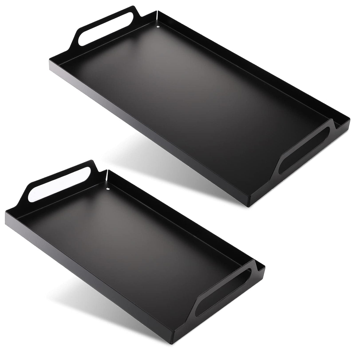 Peohud two-pack black metal serving tray large with handles, ideal for entertaining.