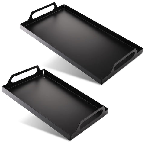 Peohud two-pack black metal serving tray large with handles, ideal for entertaining.