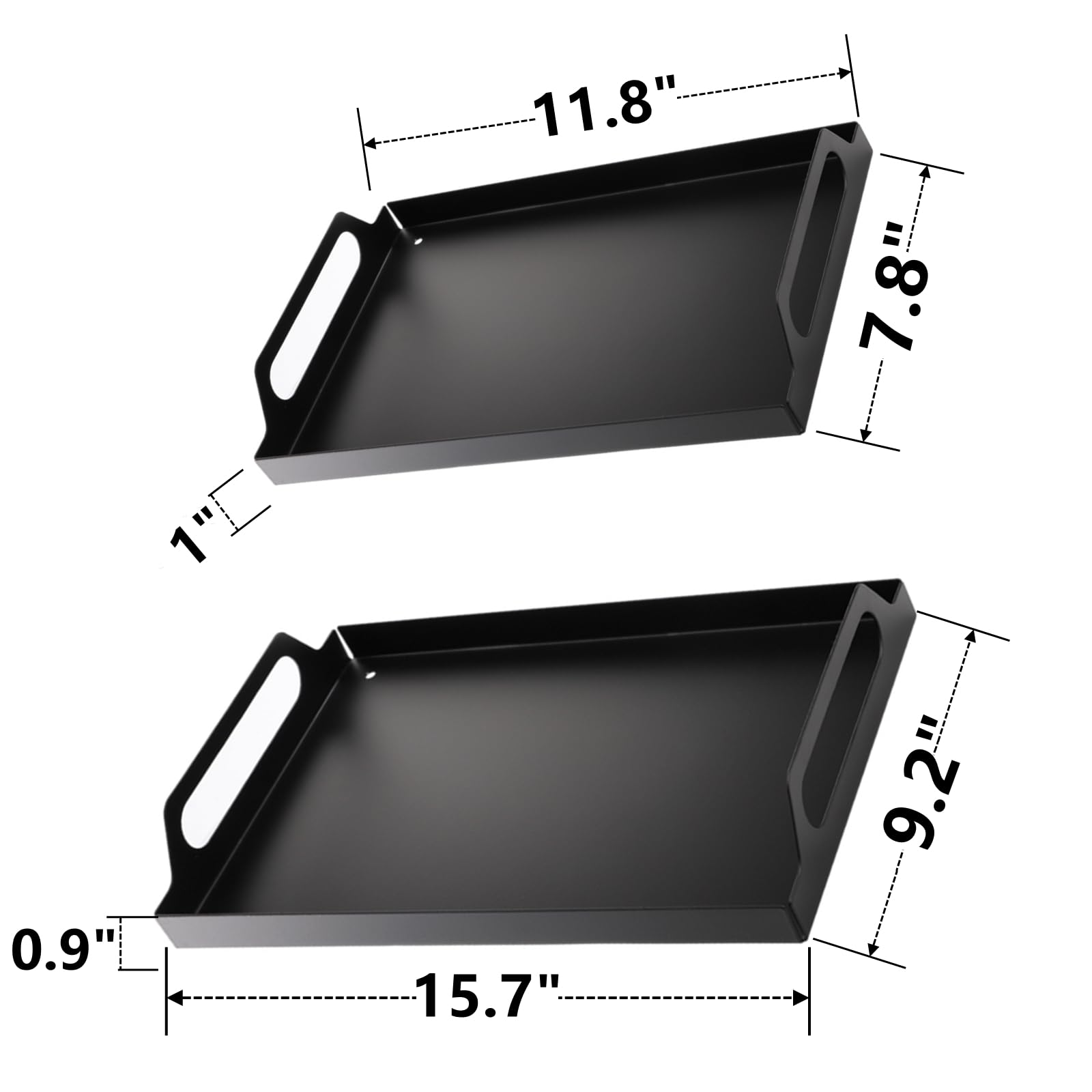 Peohud two-pack black metal serving tray small with handles, perfect for compact spaces.