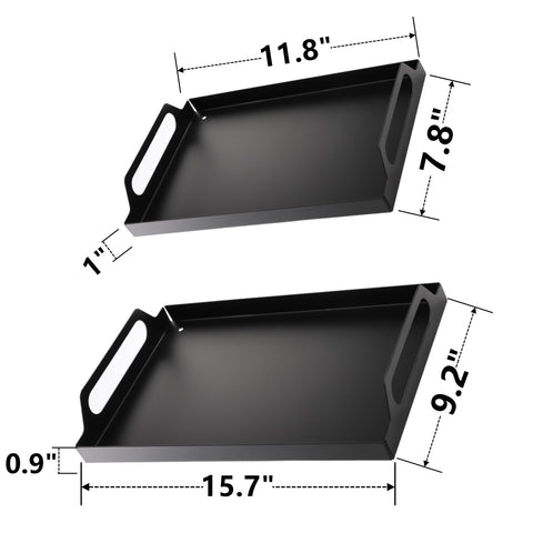 Peohud two-pack black metal serving tray small with handles, perfect for compact spaces.