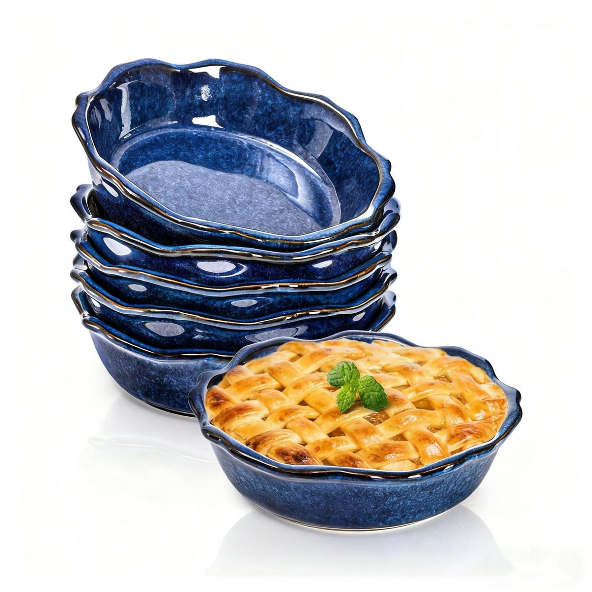 Peohud six-pack mini pie pans set in blue for portion control.