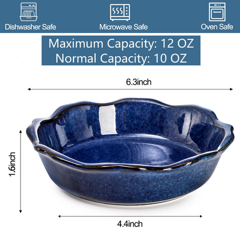 Peohud blue 6-inch pie plate designed for neat single servings.
