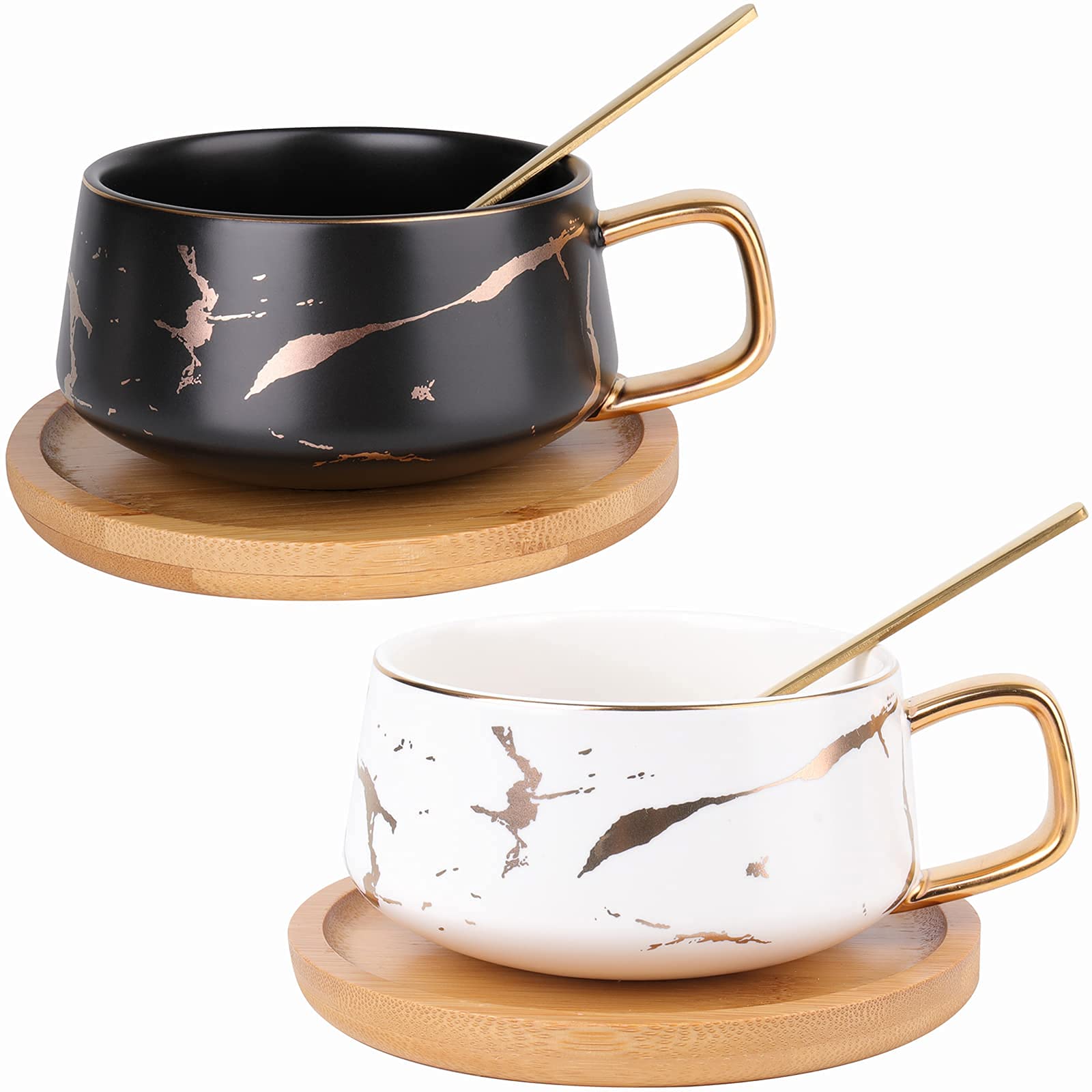 Peohud marble pattern mug with gold-plated handle elevates table setting.