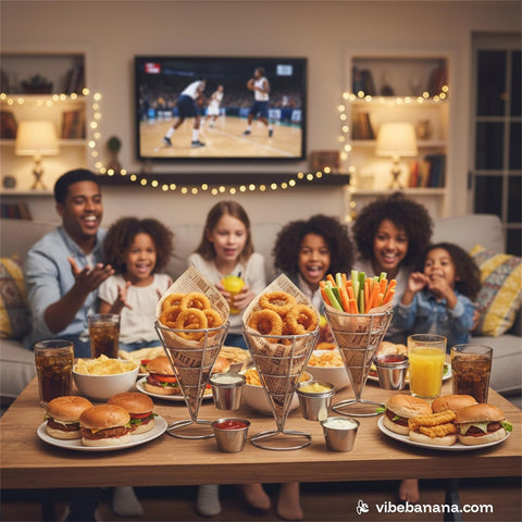 Peohud party food presenter helps organize event snack stations.