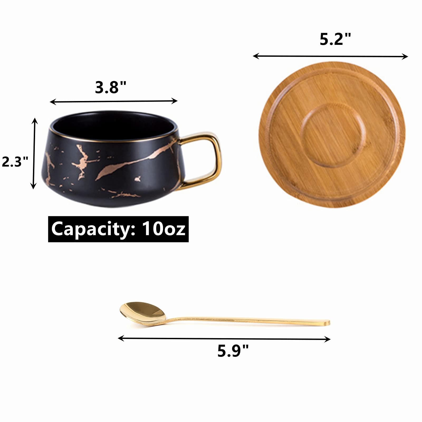Peohud black mug featuring marble pattern and gold handle for elegant latte moments.