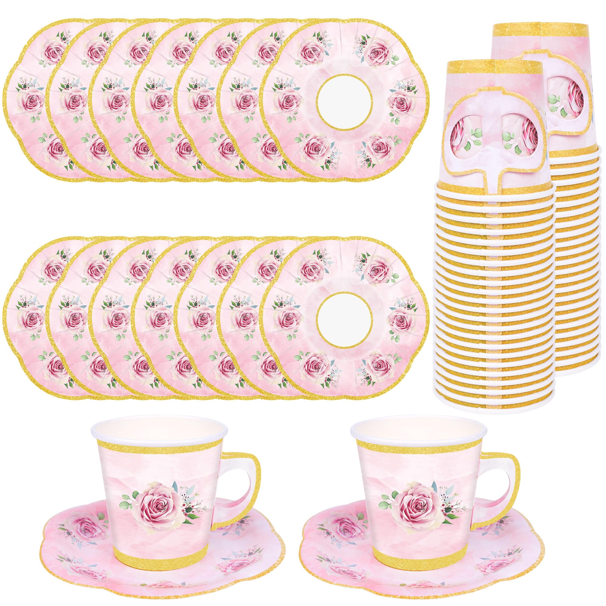 Peony Man pink floral tea cups with gold rim for elegant tea parties.