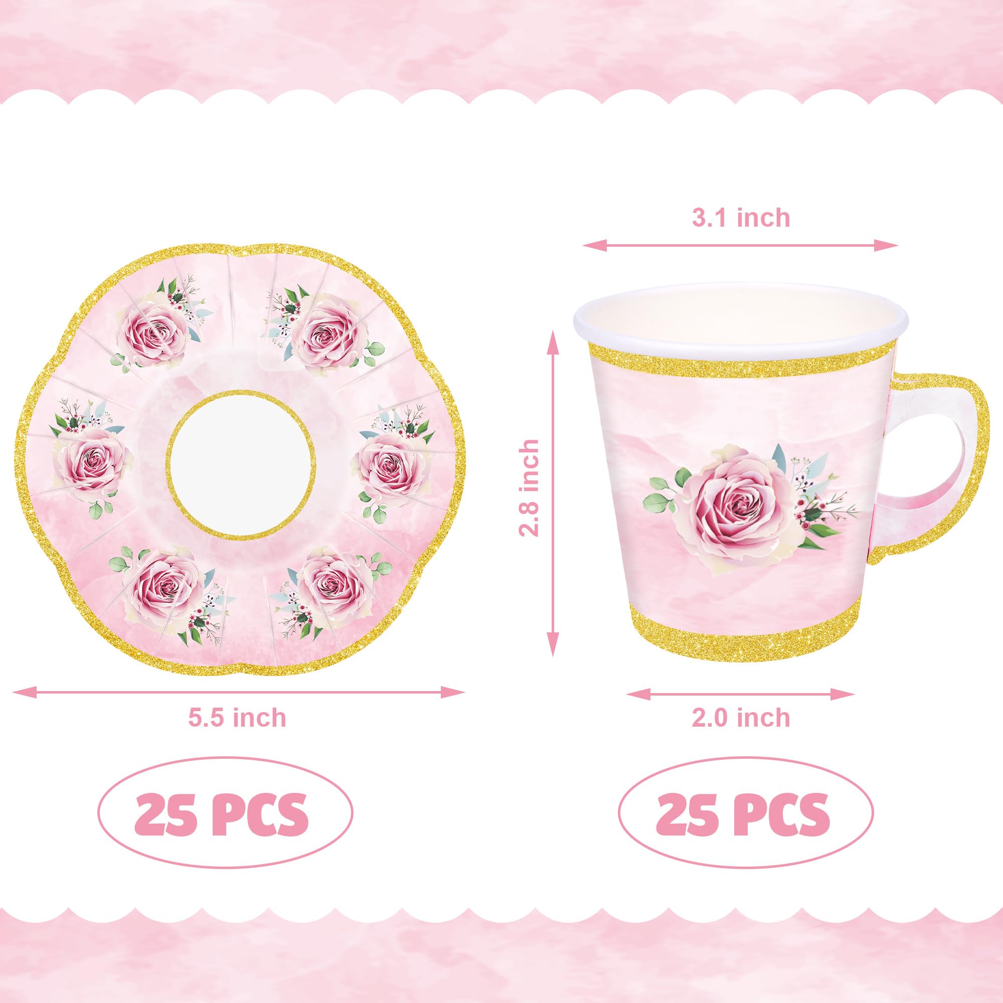 Peony Man pink floral saucer plates with gold rim for stylish gatherings.