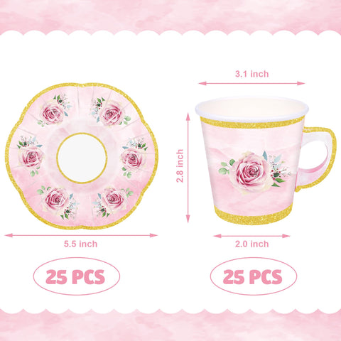 Peony Man pink floral saucer plates with gold rim for stylish gatherings.