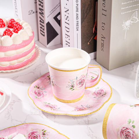 Peony Man scalloped plates highlight floral theme at parties.