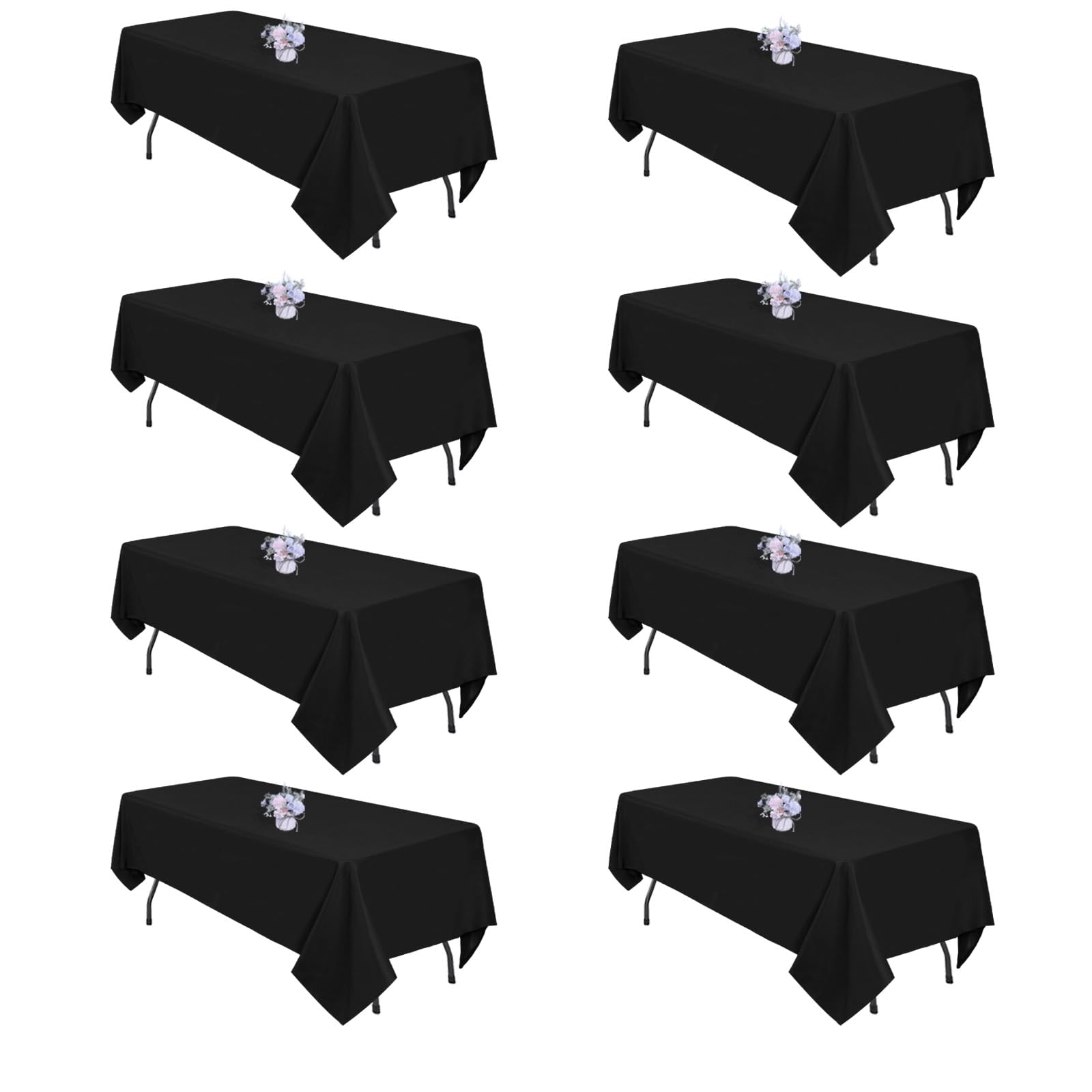 pepmily 8-pack black tablecloths ideal for 6-foot tables at events.