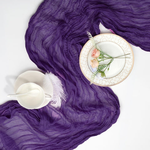 pepmily easy-care purple cheesecloth runner survives frequent use.